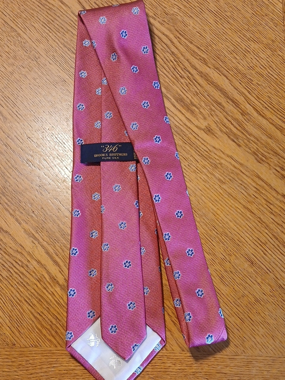 Brooks Brothers Pink Silk Tie with Blue Floral Dots